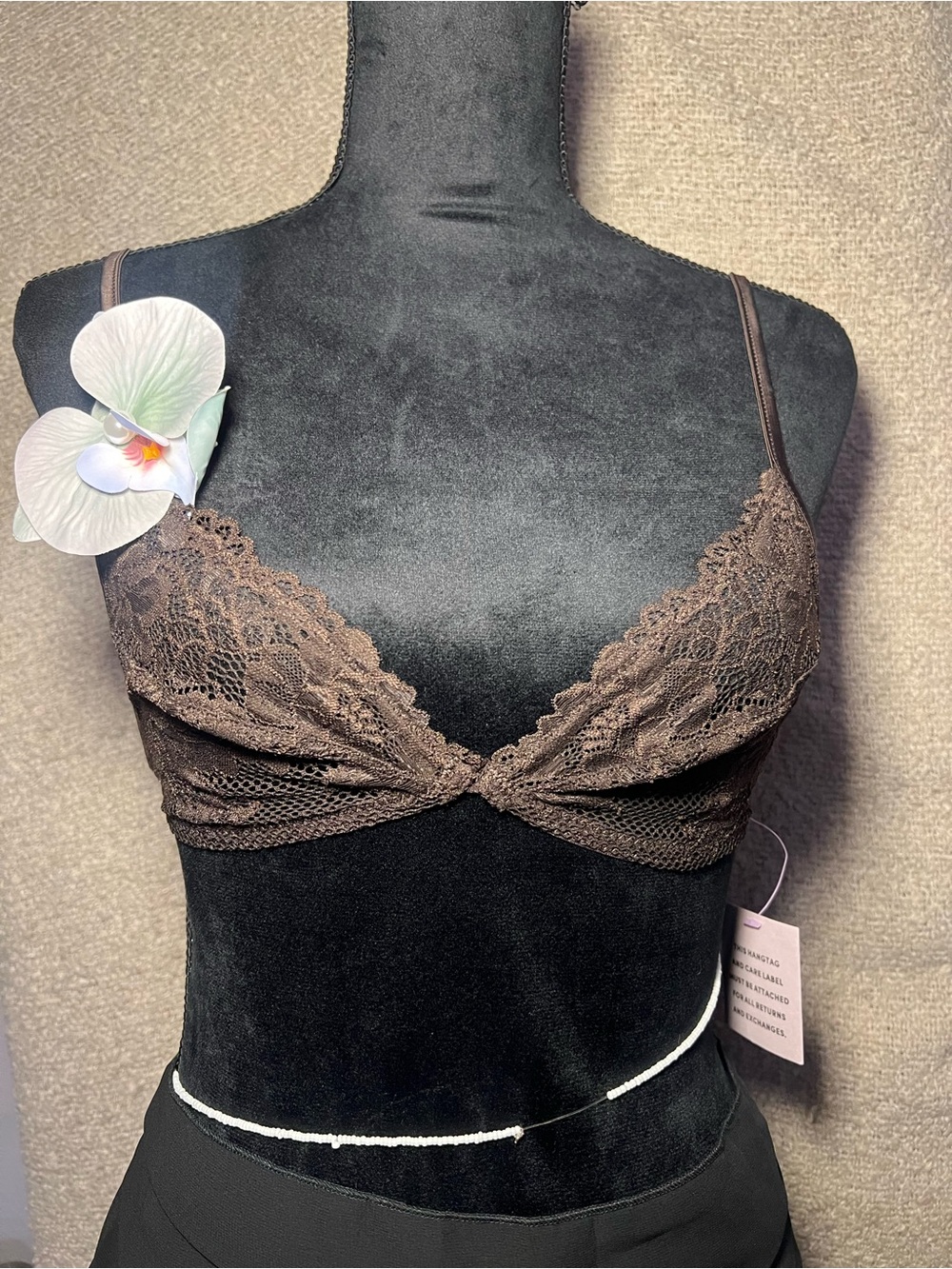 Savage X Fenty Brown Lace Bralette - Delicate Scallop Trim